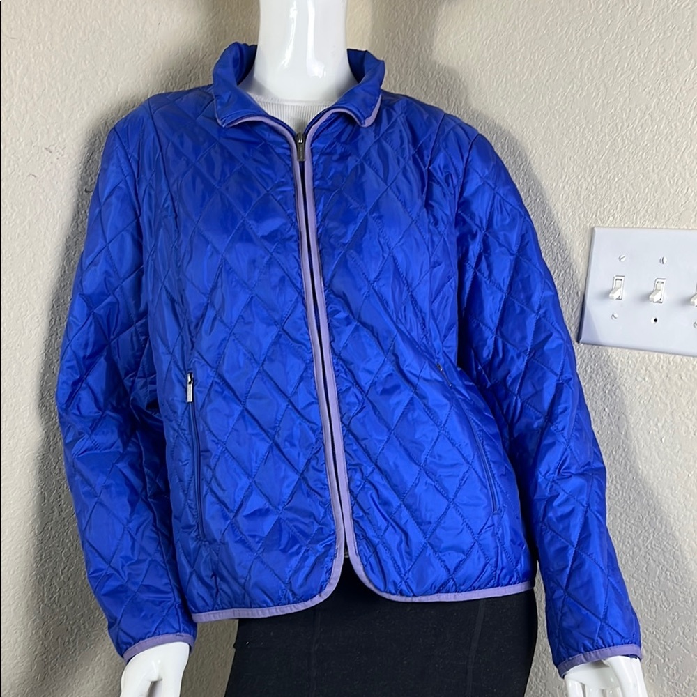Lands' End Blue Puffer Jacket with Quilted Design and Stand-Up Collar